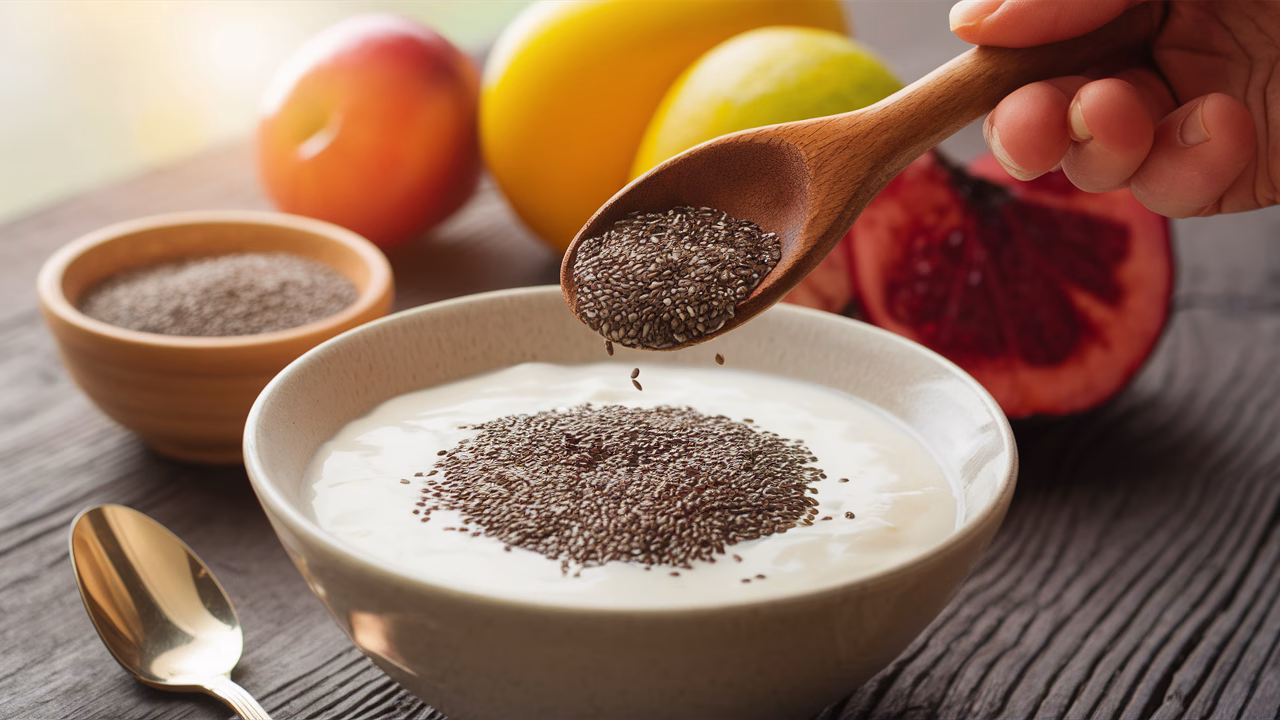 Chia seeds with yogurt chia seeds in bowl and yogurt