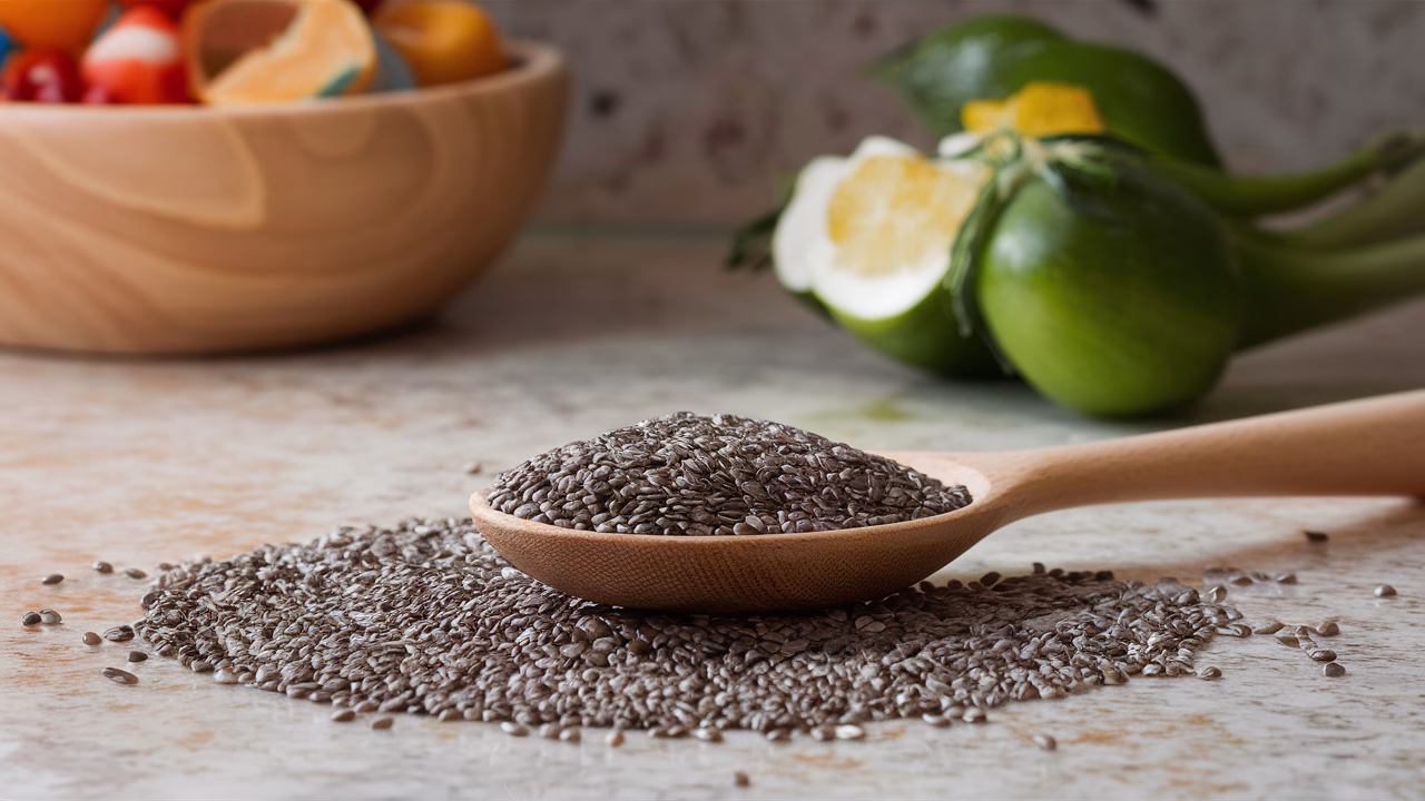 Chia seeds for joint health chia seeds on wooden spoon