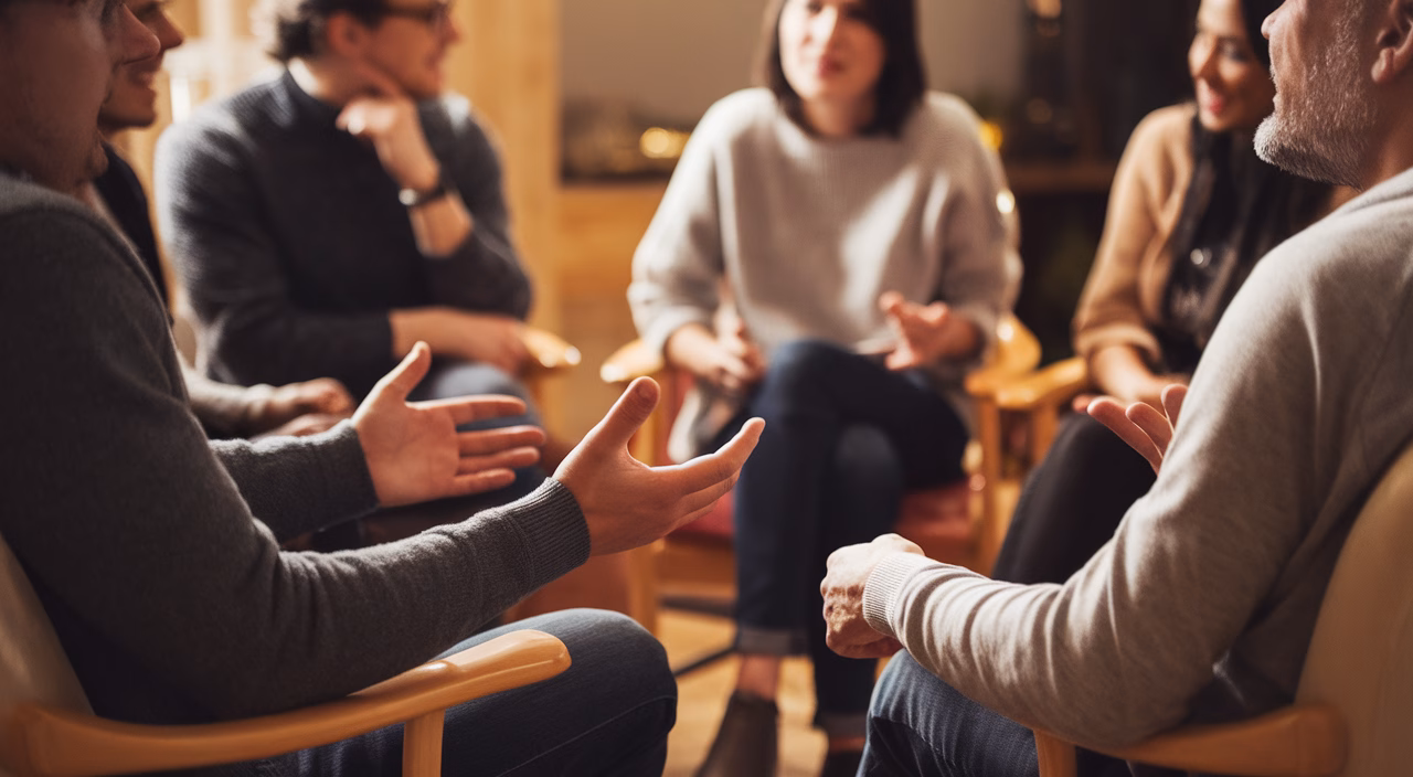 claustrophobia support group discussion discussion circle with comforting atmosphere