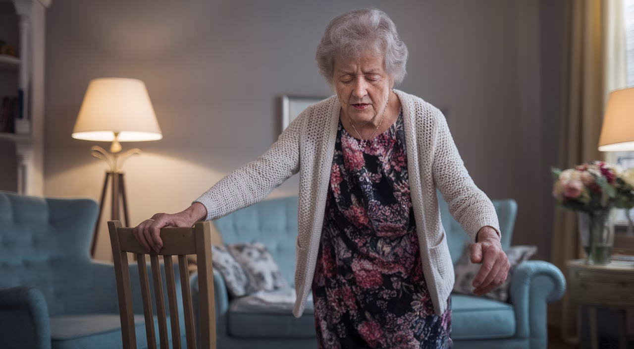 Dizziness when standing up Elderly woman feeling dizzy when standing
