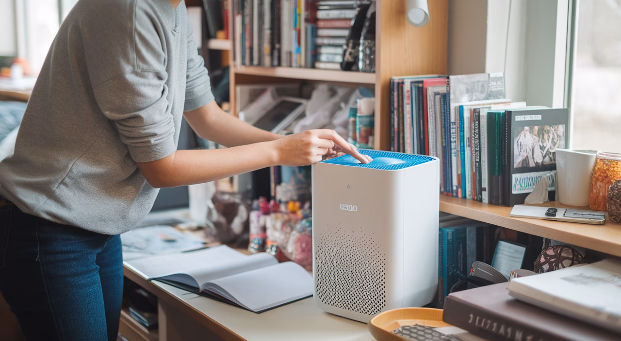 Choosing purifier for dorm room Student using compact air purifier