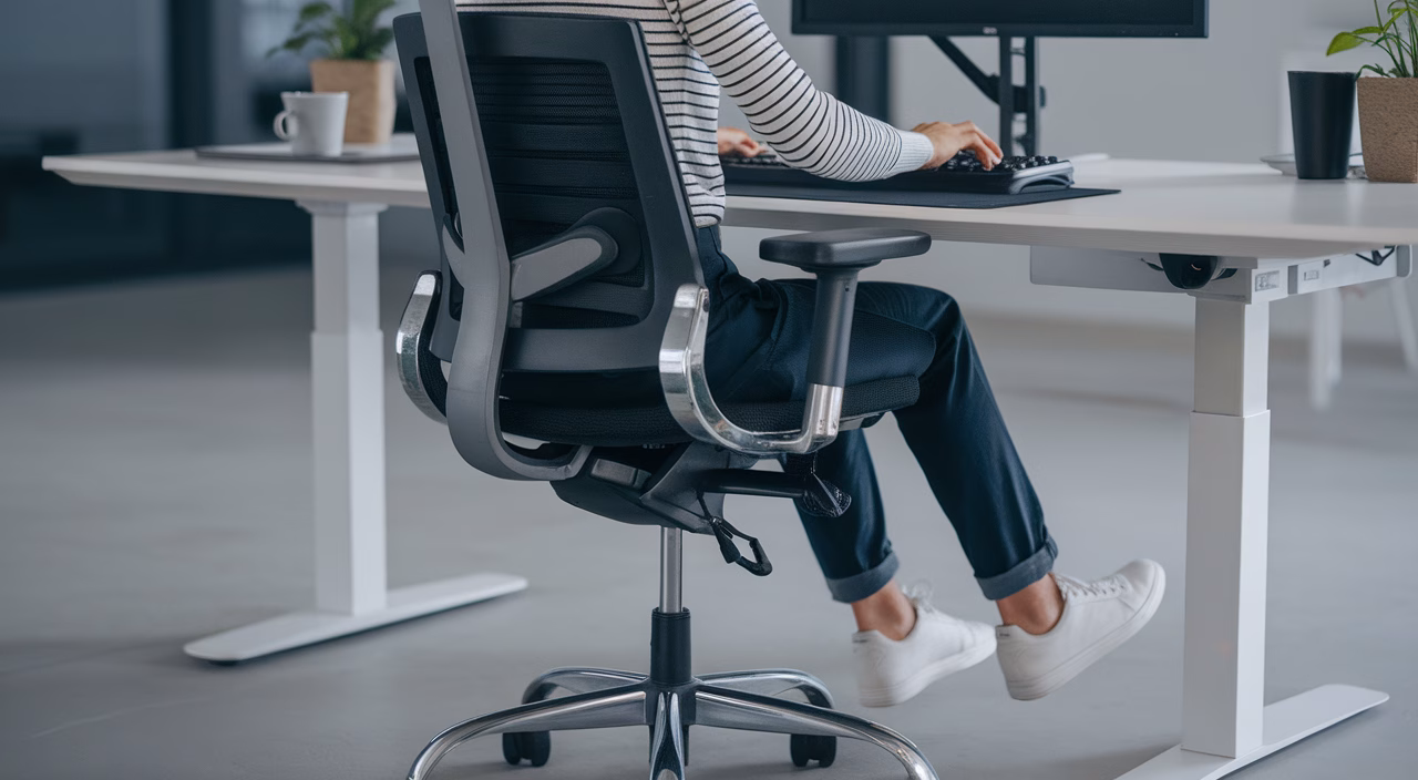 Ergonomic workstation setup Desk setup for back alignment