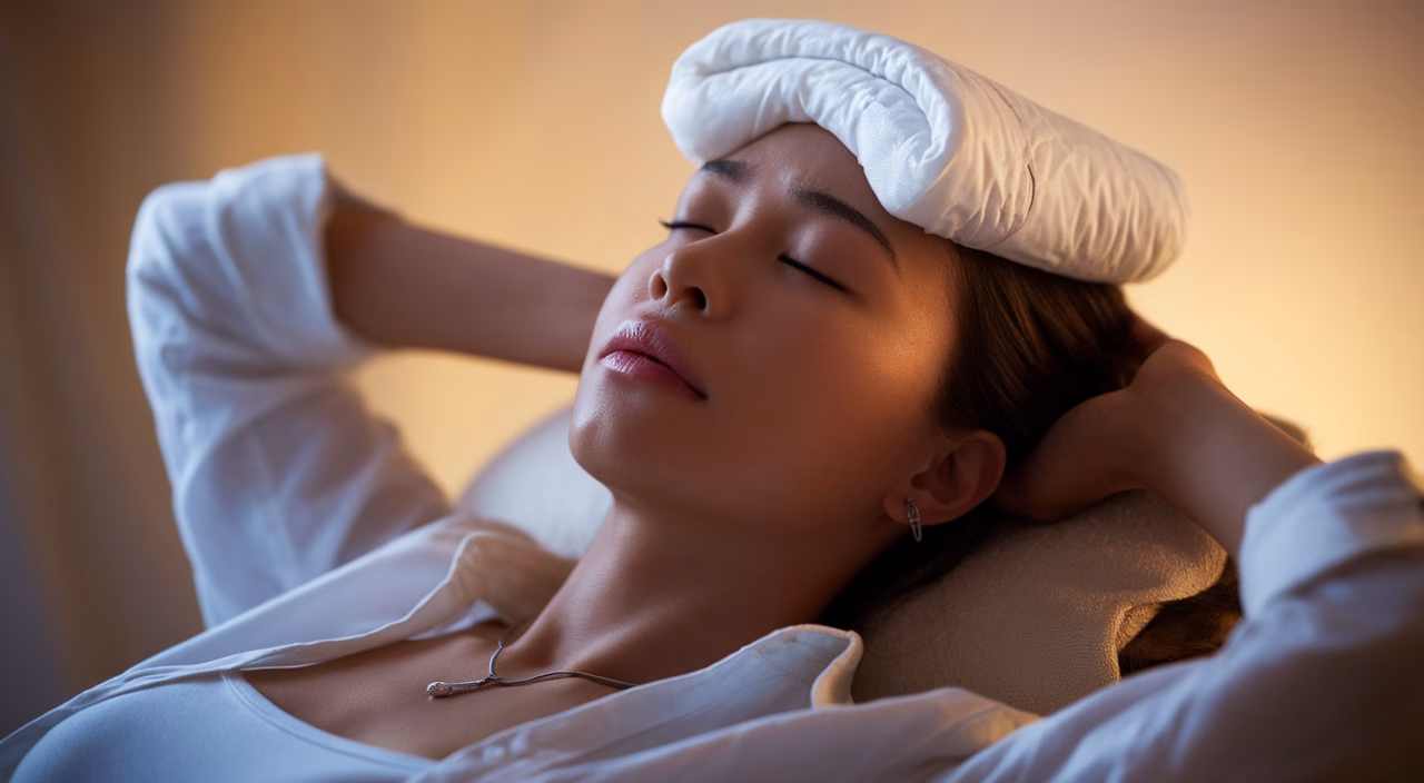 Female relaxing scalp vessels Woman relaxing with scalp therapy
