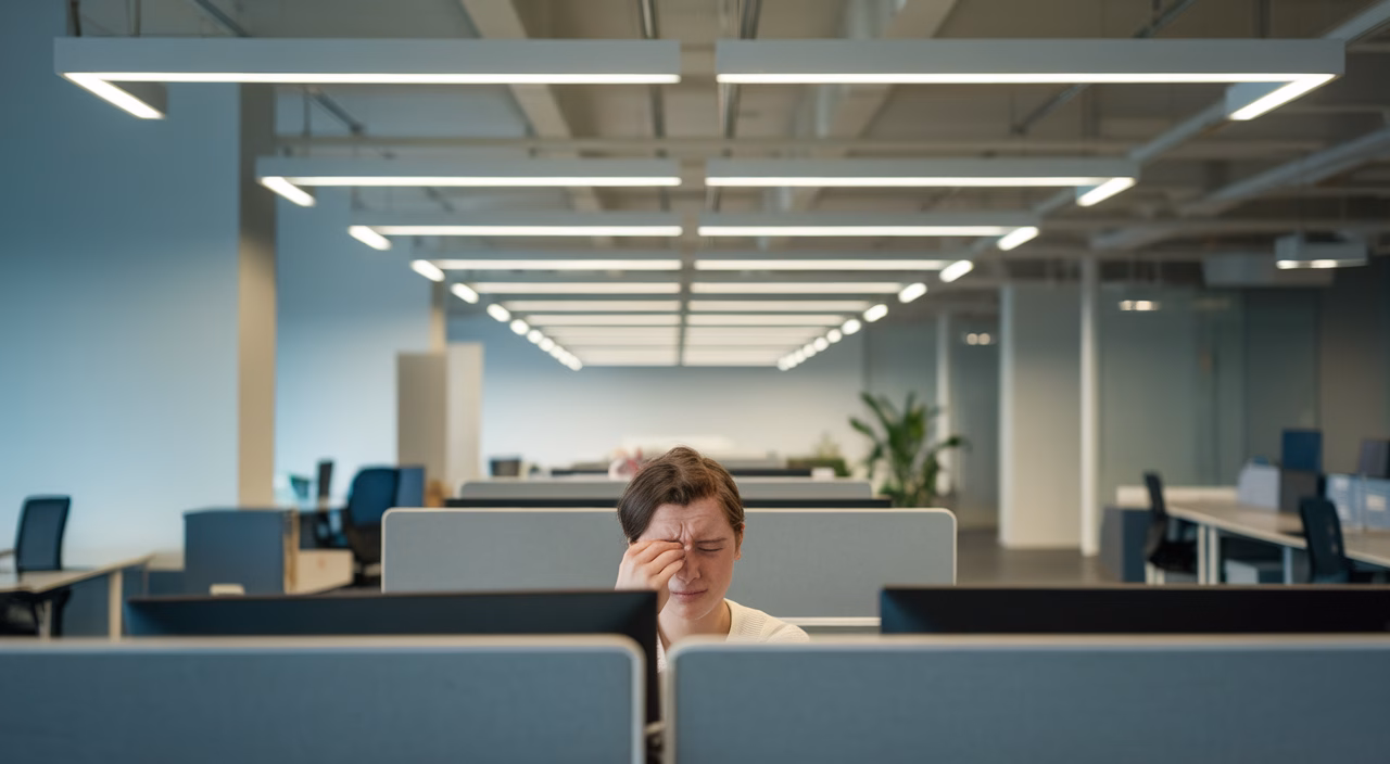 Managing fluorescent light discomfort Eye discomfort from overhead lights