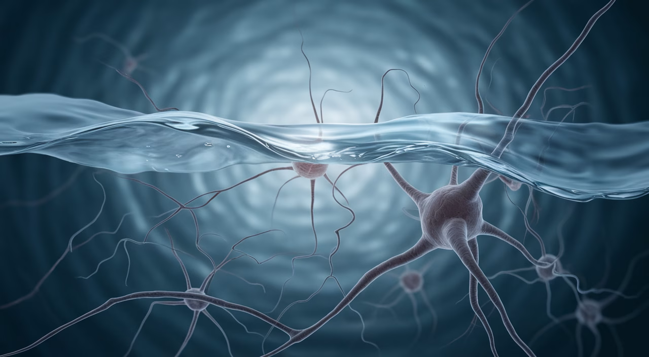 Hydration supporting brain cell function Brain cells under water microscope