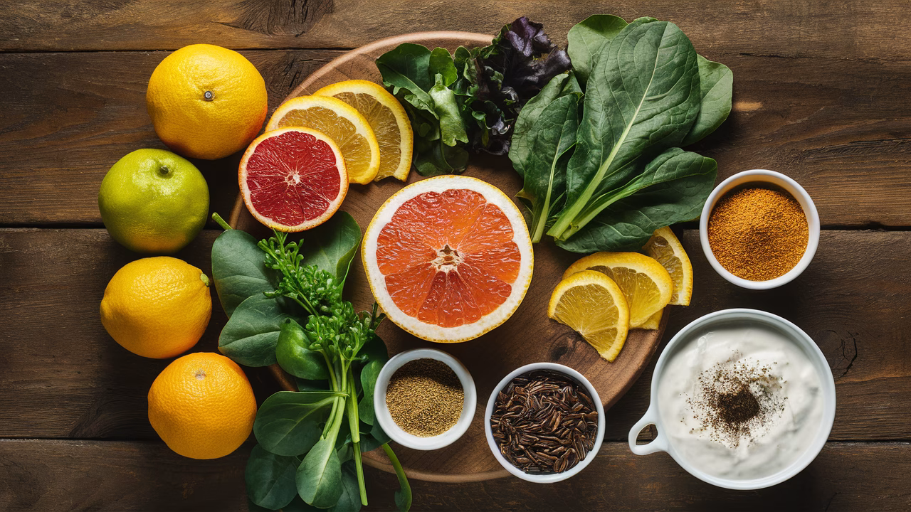 Foods that naturally support your immune system Immune-supporting foods on a table