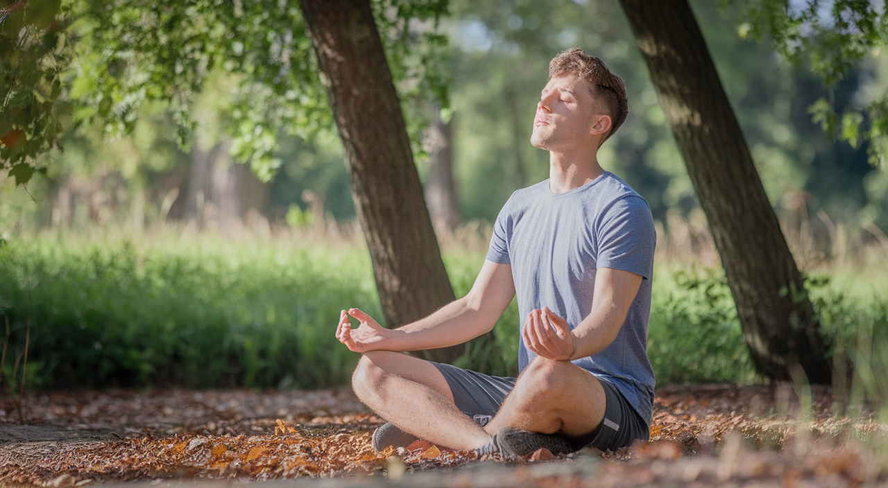 Mindful breathing in nature Person practicing mindfulness outdoors