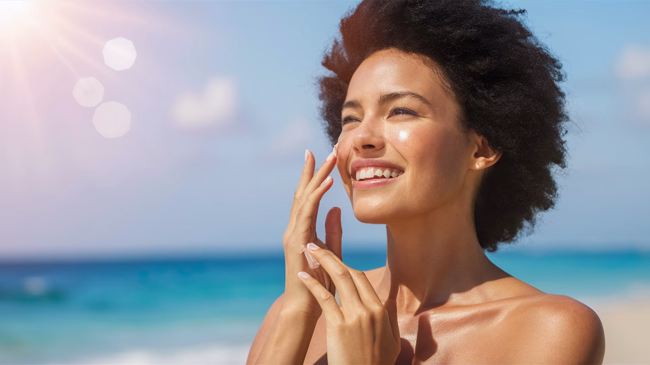 Sun Protection for Radiant Skin woman applying sunscreen outdoors