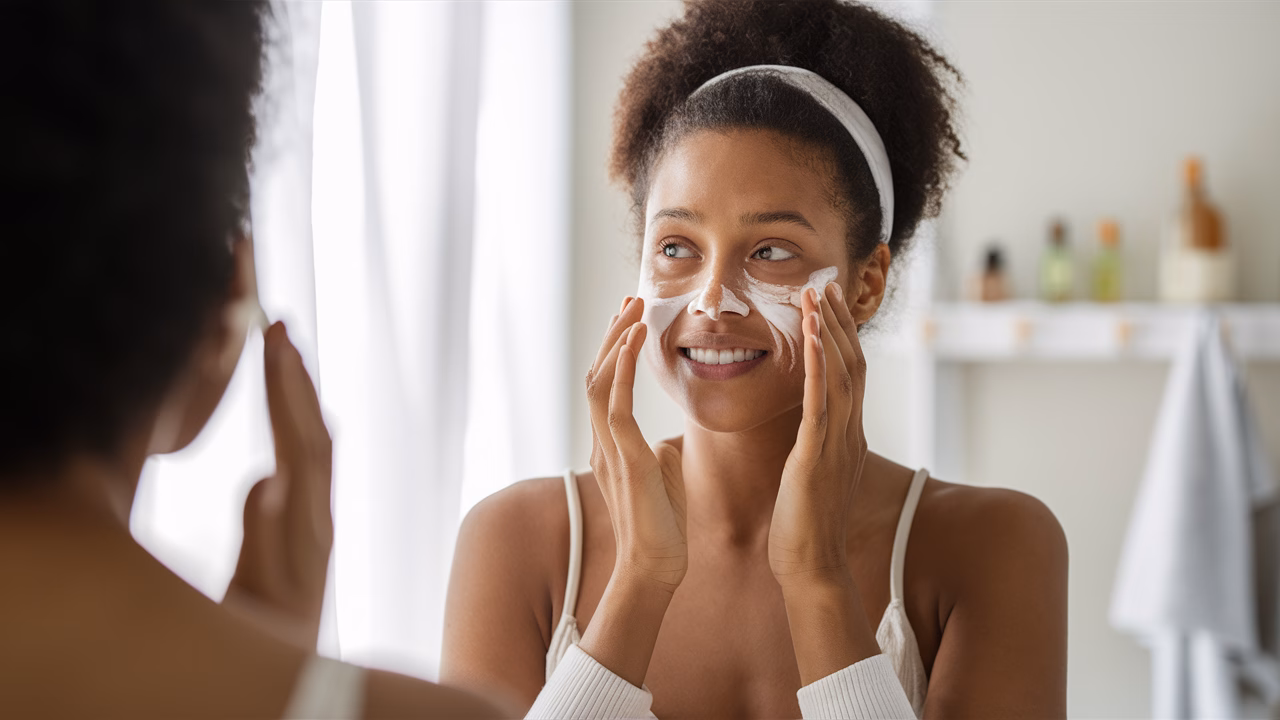 Apply sunscreen every morning Applying sunscreen to maintain youthful skin